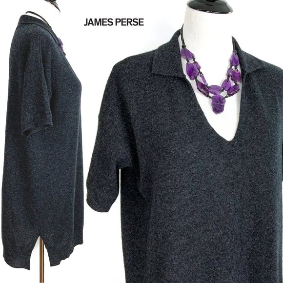 JAMES PERSE 100% Cashmere Oversized Polo Sweater Dress Gray Sz XS (0) - Picture 3 of 16